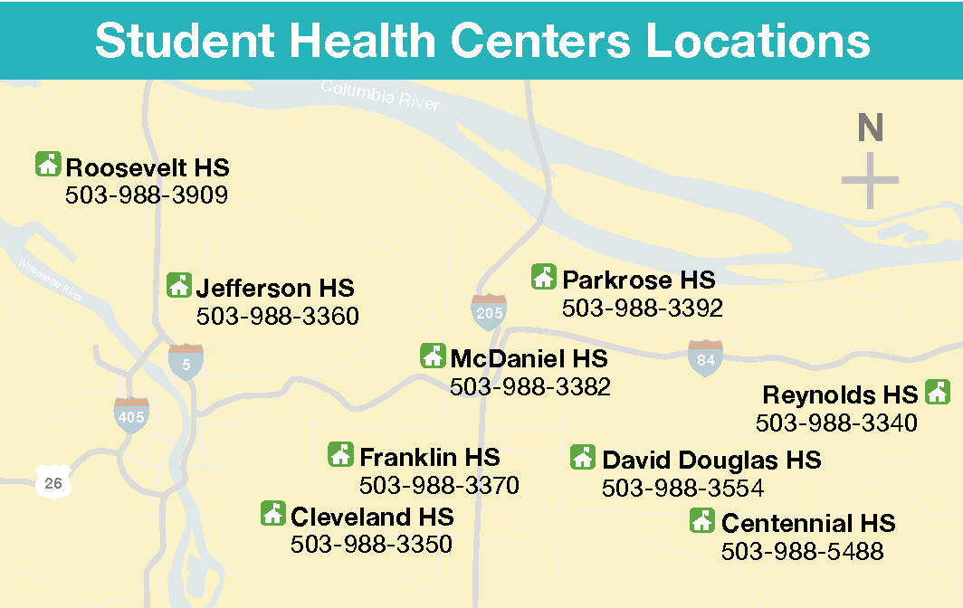 A map of the Student Health Center locations