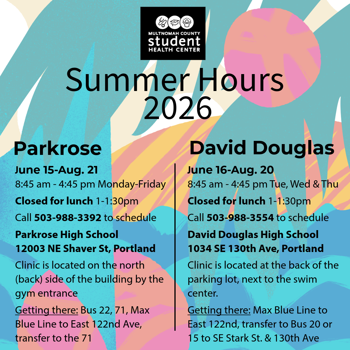 Parkrose and David Douglas Summer Hours 2026