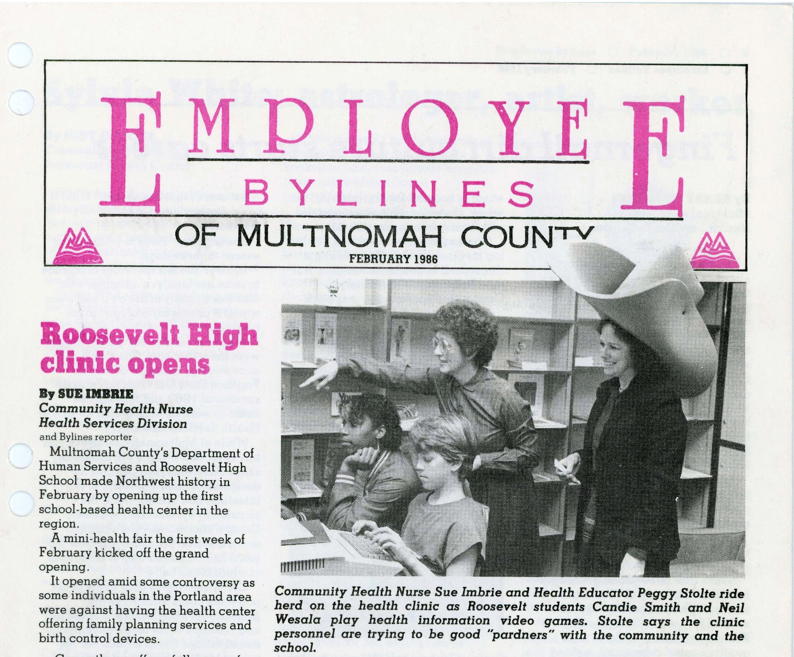 February 1986 article about the opening of the clinic at Roosevelt High School 