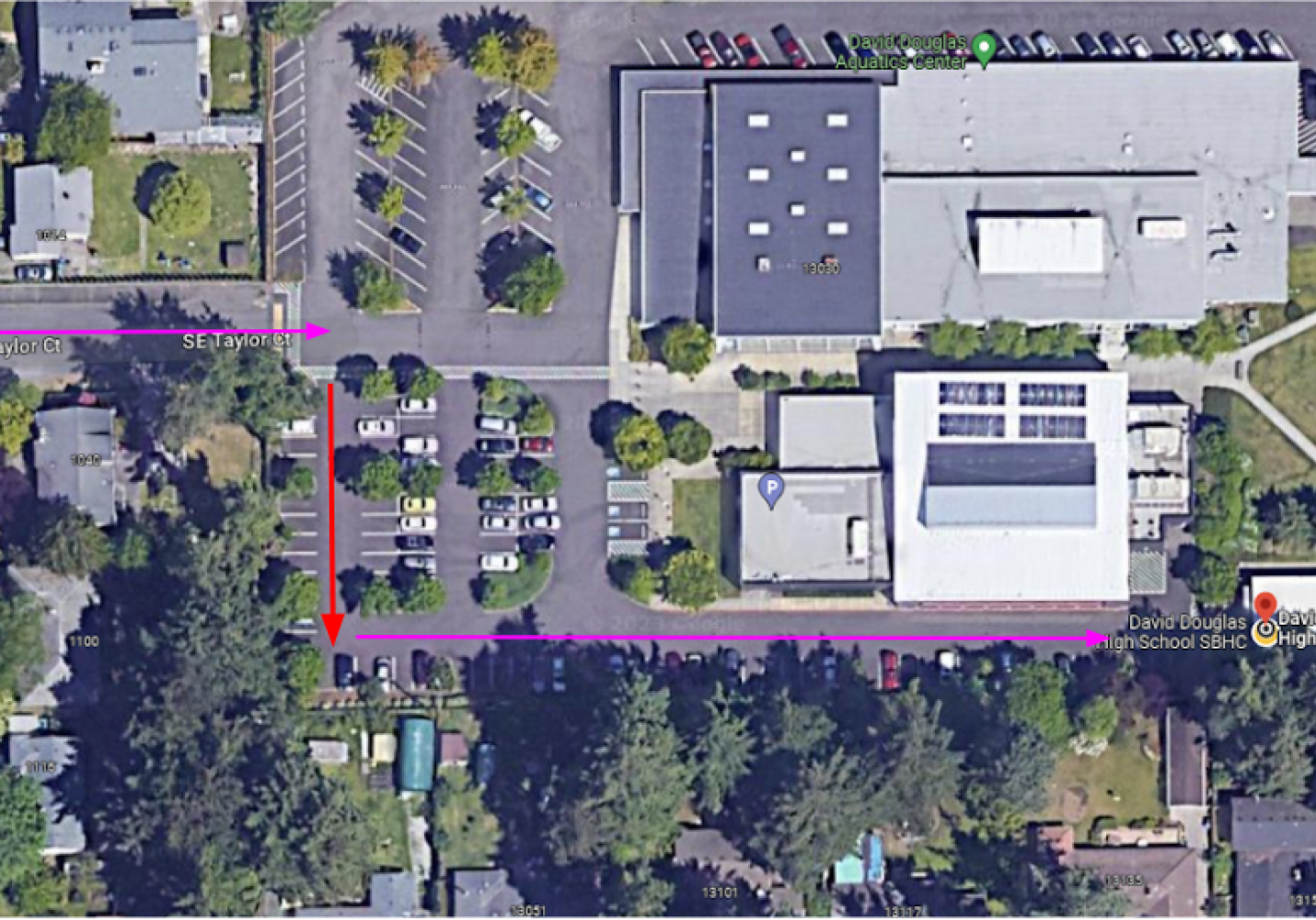 Directions to the Student Health Center at David Douglas High School. 