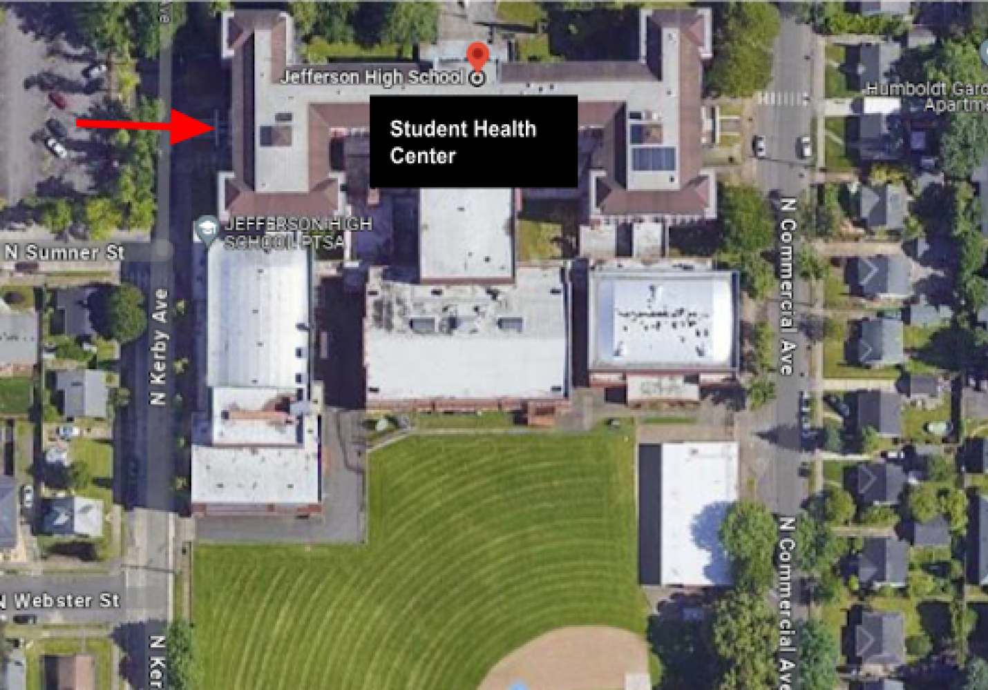 Directions to the Student Health Center at Jefferson High School