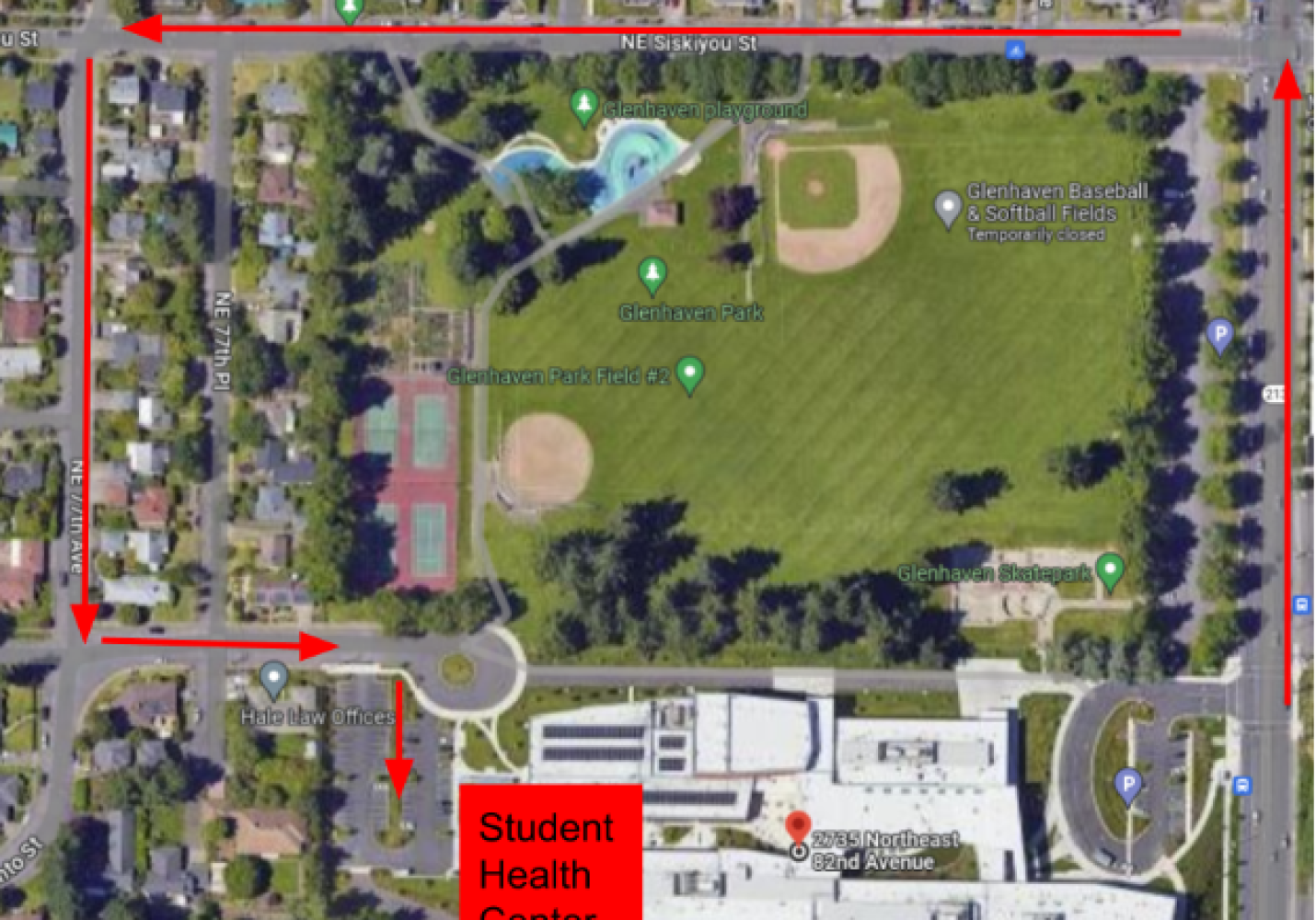 Directions to the Student Health Center at McDaniel High School