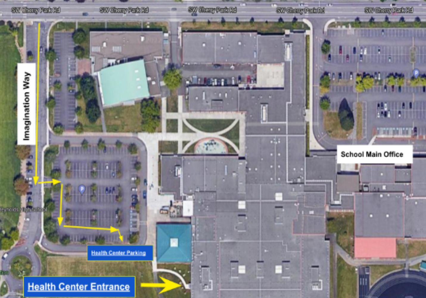 Directions to the Student Health Center at Reynolds High School